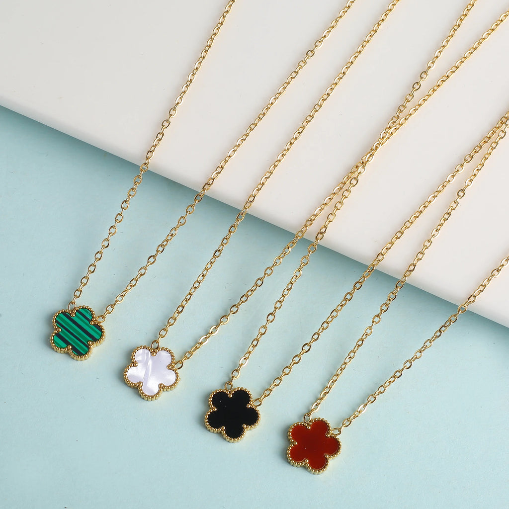High Quality Hot Selling New Design Shell Acrylic Women's Stainless Steel Five Leaf Flower Jewelry Set That Does Not Fade Clover