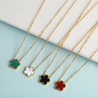 High Quality Hot Selling New Design Shell Acrylic Women's Stainless Steel Five Leaf Flower Jewelry Set That Does Not Fade Clover