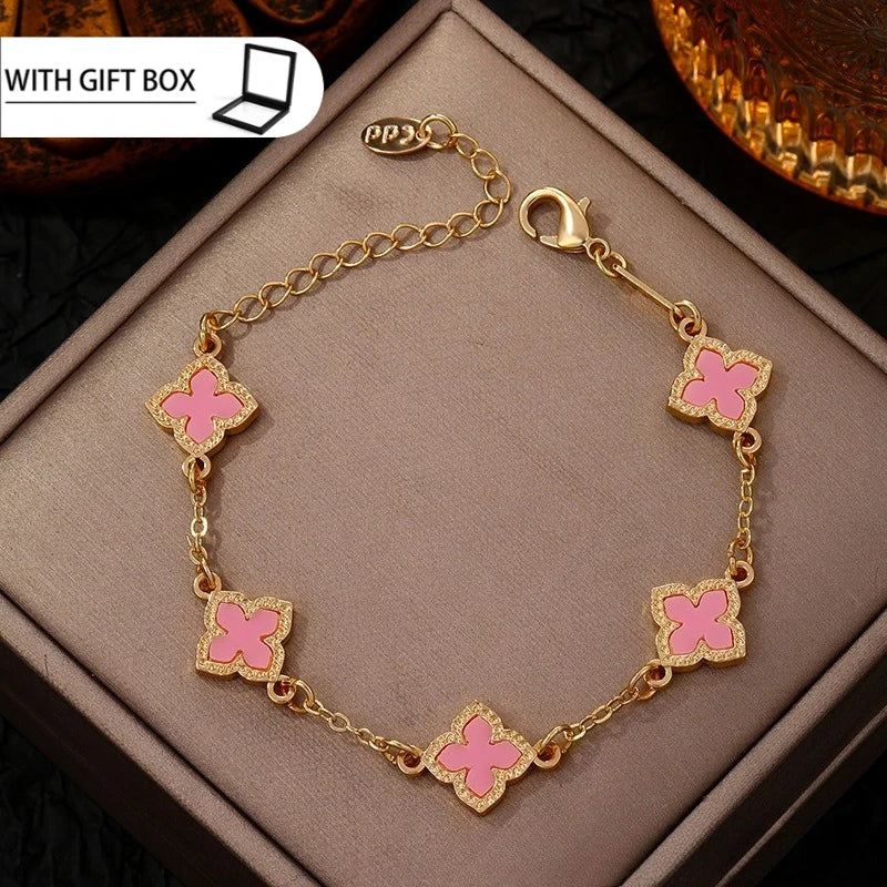 LENNIK Classic Luxury Lucky Clover Bracelet for Women, Elegant Five Leaf Flower Bracelet, Temperament Four Leaf Flower Jewelry