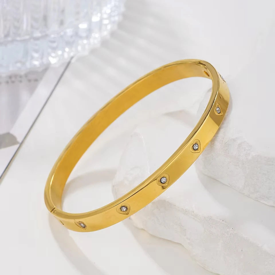 Yupsk 4/1Pcs Inlaid Zircon Stainless Steel Stackable Bracelet Delicate Flower Design Bangles Women's Fashion Versatile Jewelry