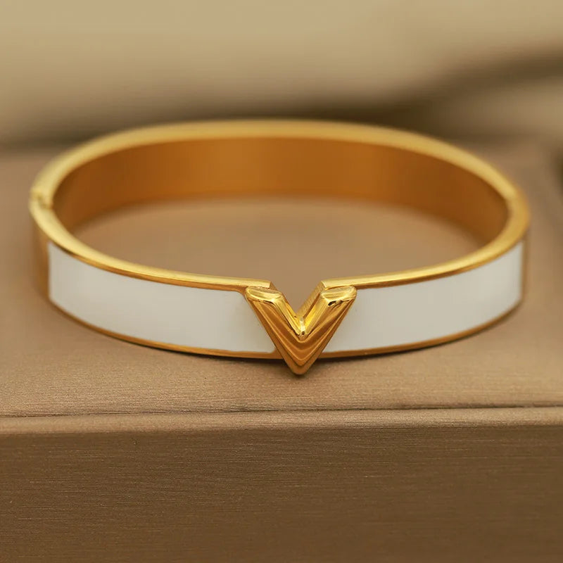 316L Stainless Steel Golden Flower Geometric Bamboo Bangle