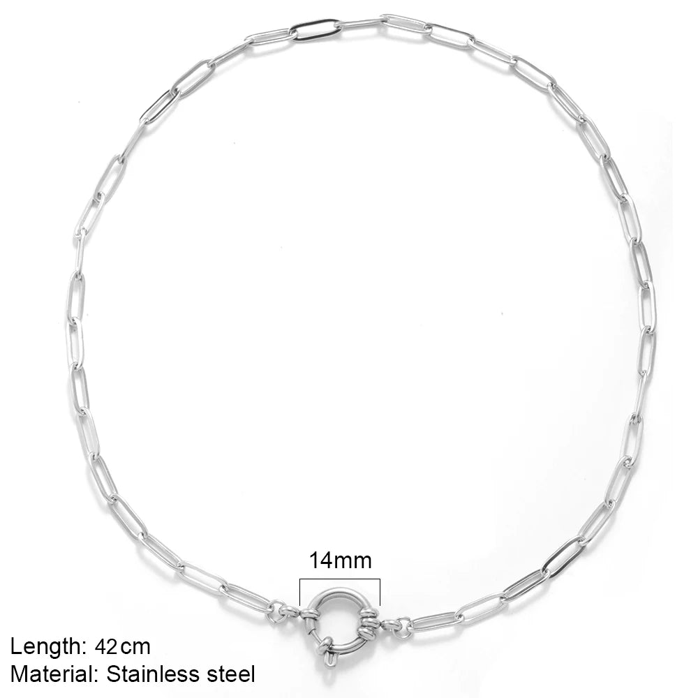One Piece Choker Neck Spring Buckle Necklaces for Women Can Hang Multiple Pendants Trendy Women's Stainless Steel Jewelry Gifts