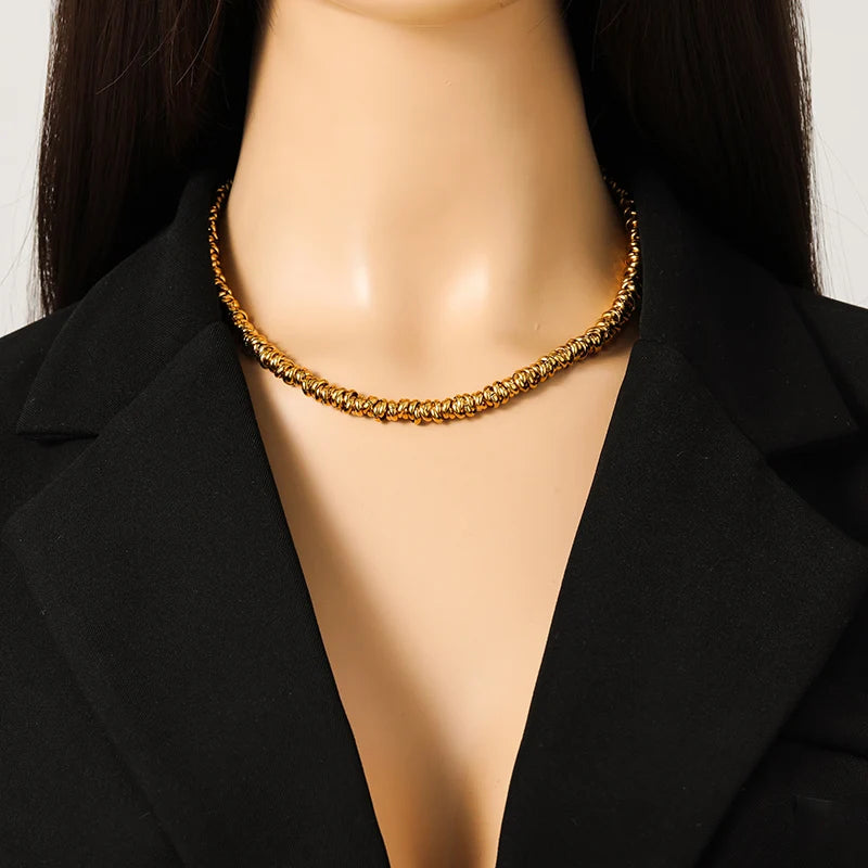 EILIECK 316L Stainless Steel Metal Gold Color Chain Necklace Bracelet Set For Women Fashion Punk Waterproof Jewelry Lady Gift
