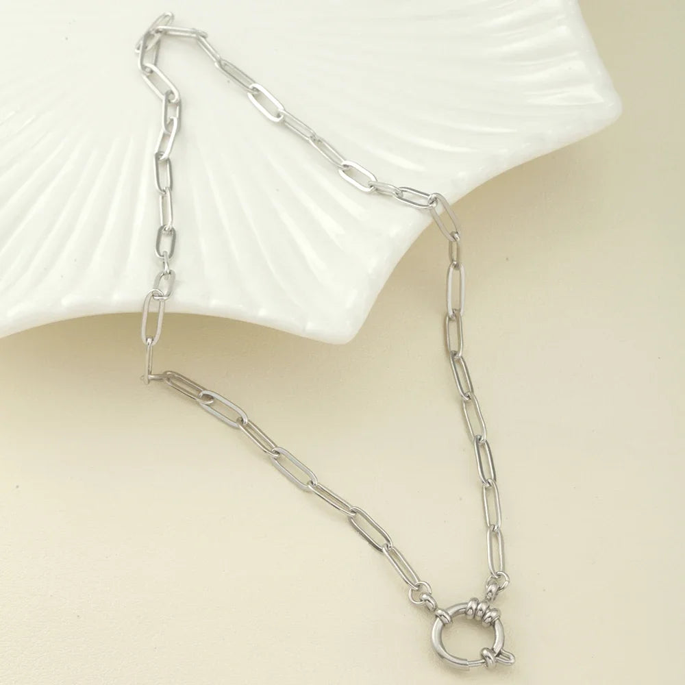 One Piece Choker Neck Spring Buckle Necklaces for Women Can Hang Multiple Pendants Trendy Women's Stainless Steel Jewelry Gifts