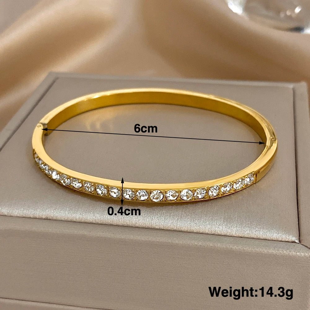 Trendy Gold-Plated 316L Stainless Steel Cubic Zirconia Bangle