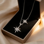Collier de luxe léger en zircon double étoile à six branches transfrontalier européen et américain, incrusté de cuivre avec flash