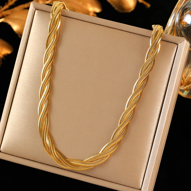 EILIECK Stainless Steel Handmade Fashion Chain Necklace For Women 18K Gold PVD Plated Rust Proof Textured Unisex Jewelry Gift