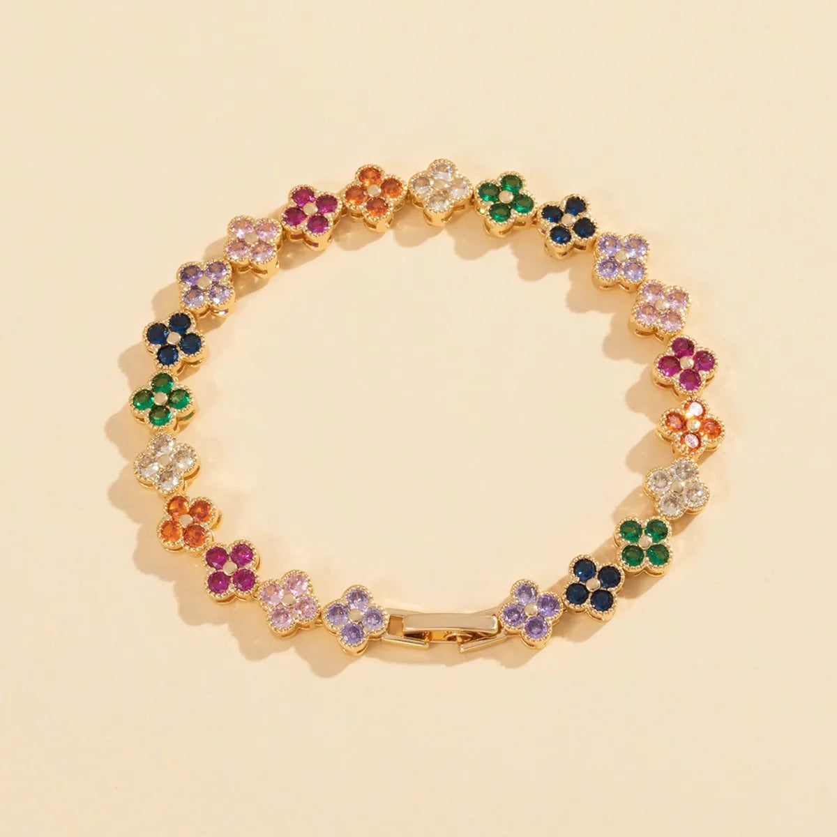 Colorful Lucky Four-Leaf Flower High-End Zircon Bracelet