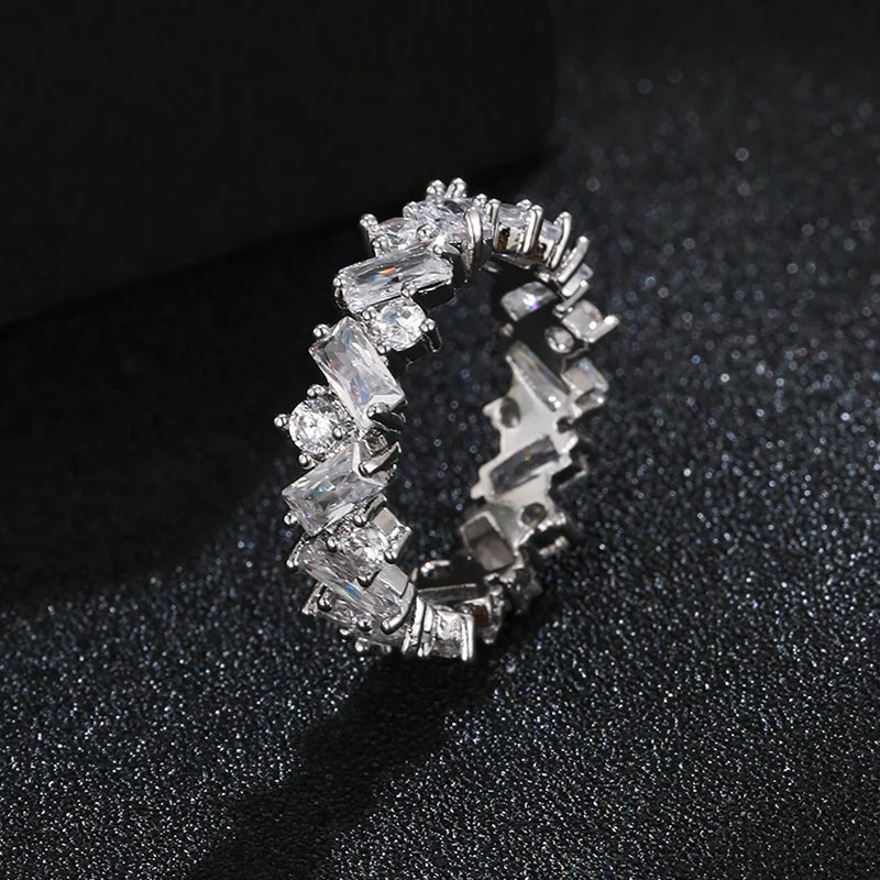 ChooseMe Square CZ Paved Austrian Zircon Engagement Ring