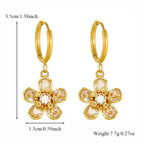 EILIECK Women's Luxury Flower Crystal Zircon Dangle Earrings 18K Gold PVD Plated Stainless Steel Fashion Ear Jewelry Gift Gift
