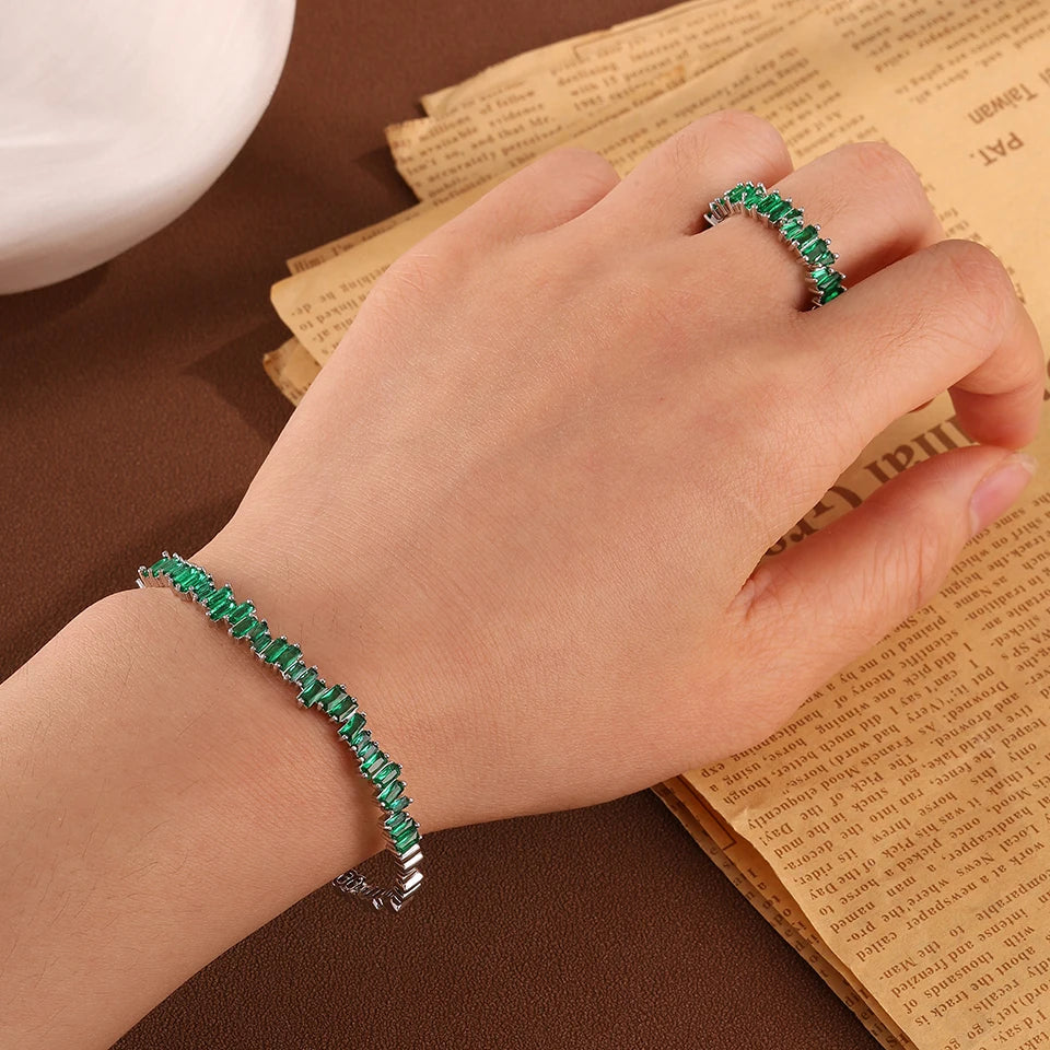 Classic Colorful Baguette Zircon Engagement Bangle Ring