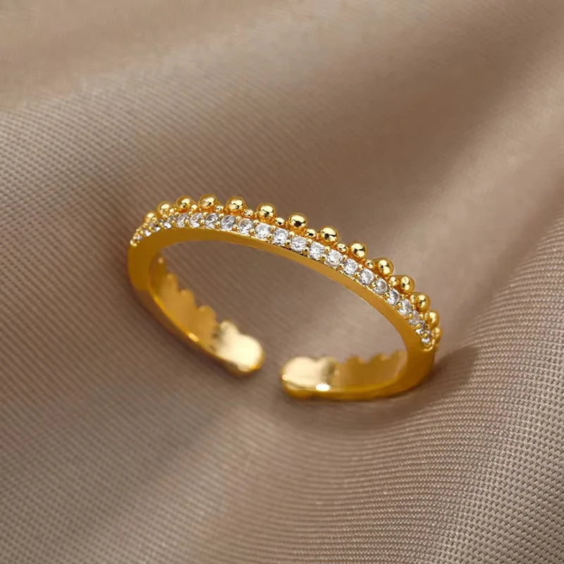 Gold-Plated Stainless Steel Crystal & Geometric Chain Ring