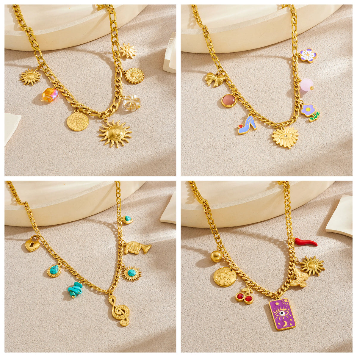 ChooseMe 316L Stainless Steel Golden Sun Heart Butterfly Turquoise Pendant Necklace