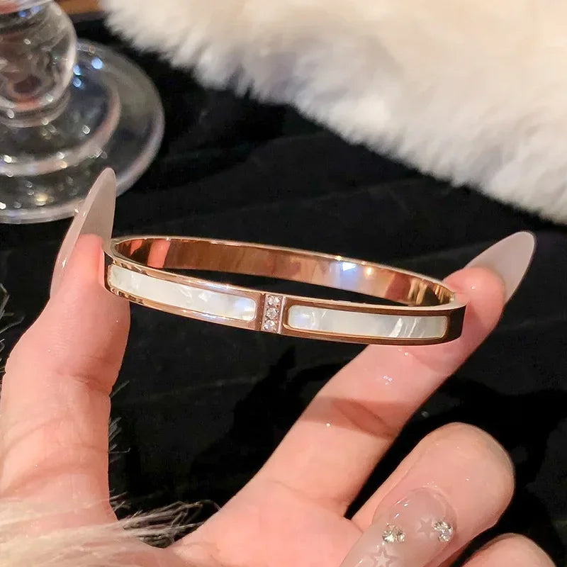 Titanium Steel Rose Gold Sparkling Zircon Waterproof Bangle