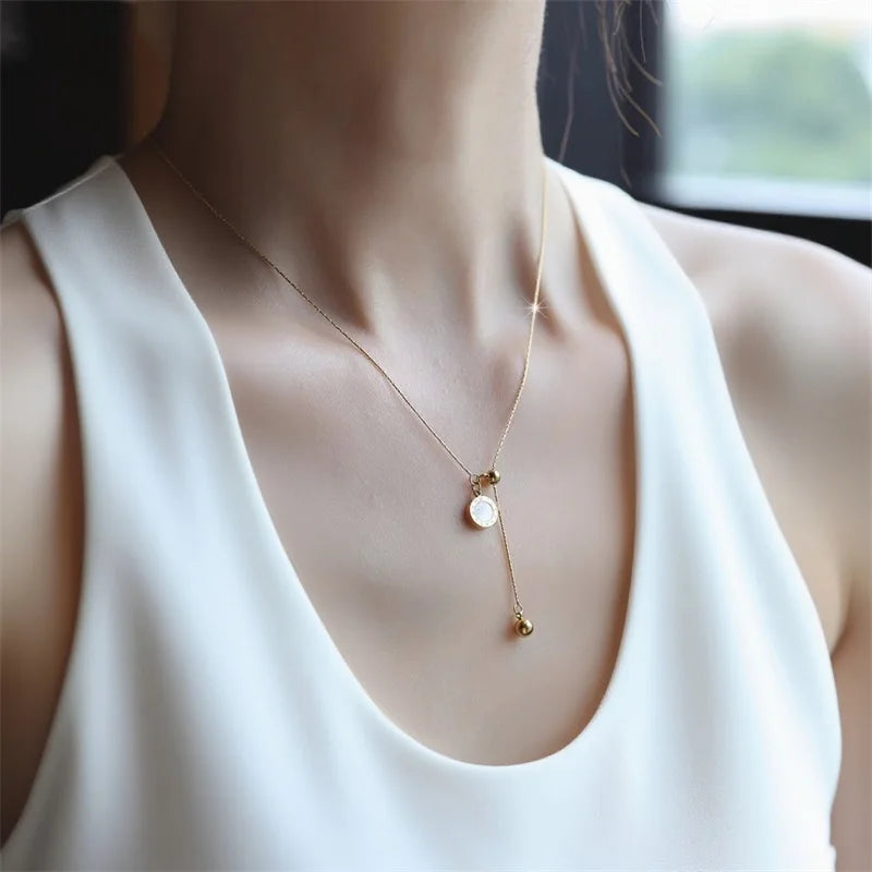 EILIECK 316L Stainless Steel Round Roman Numerals Pendant Necklace For Women Trendy Neck Chain Summer Vacation Jewelry