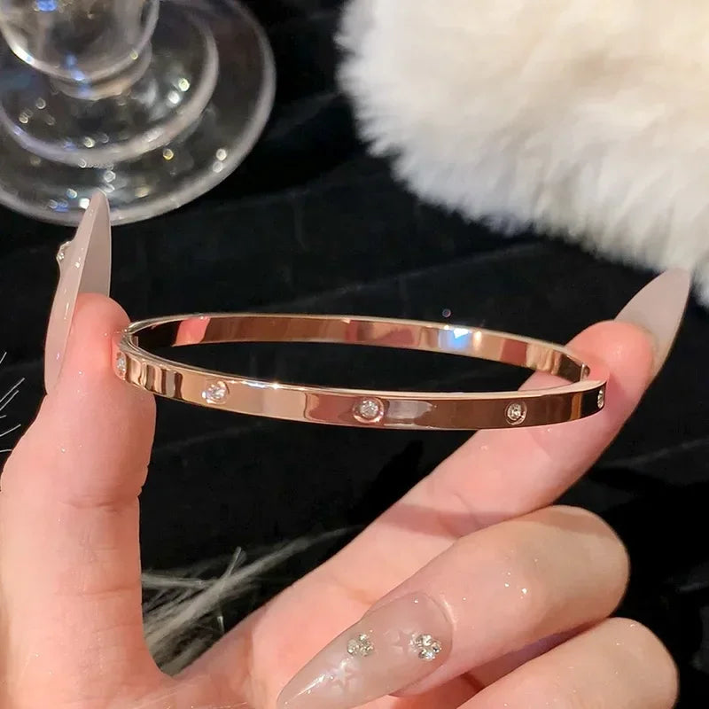 Titanium Steel Rose Gold Sparkling Zircon Waterproof Bangle