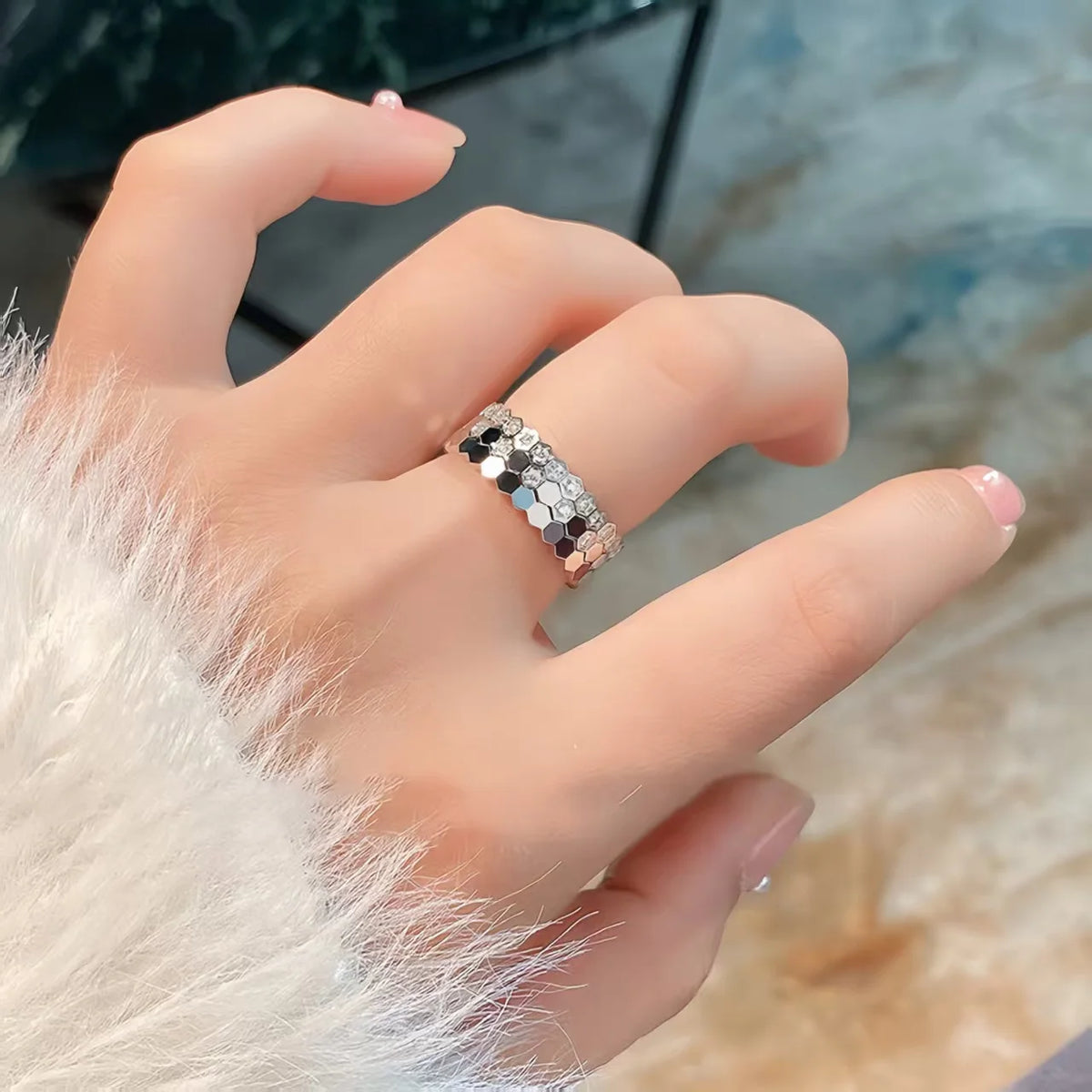 Sterling Silver Vintage Geometric Zircon Ring