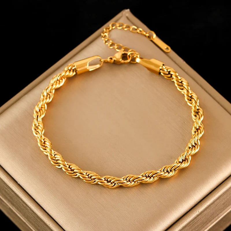 EILIECK Stainless Steel Handmade Fashion Chain Bracelet For Women 18K Gold PVD Plated Rust Proof Textured Unisex Jewelry Gift