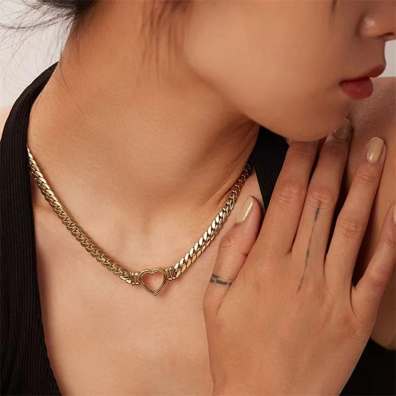 EILIECK 316L Stainless Steel Hollow Heart Necklace Bracelet Set Minimalist Metal Texture Women Water Resistant Jewelry Lady Gift