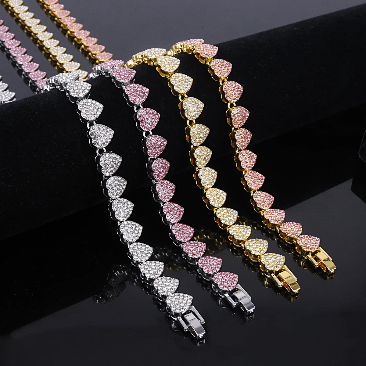 New 11mm Width Heart Hip Hop Pink & Clear Rhinestone Chain Jewelry
