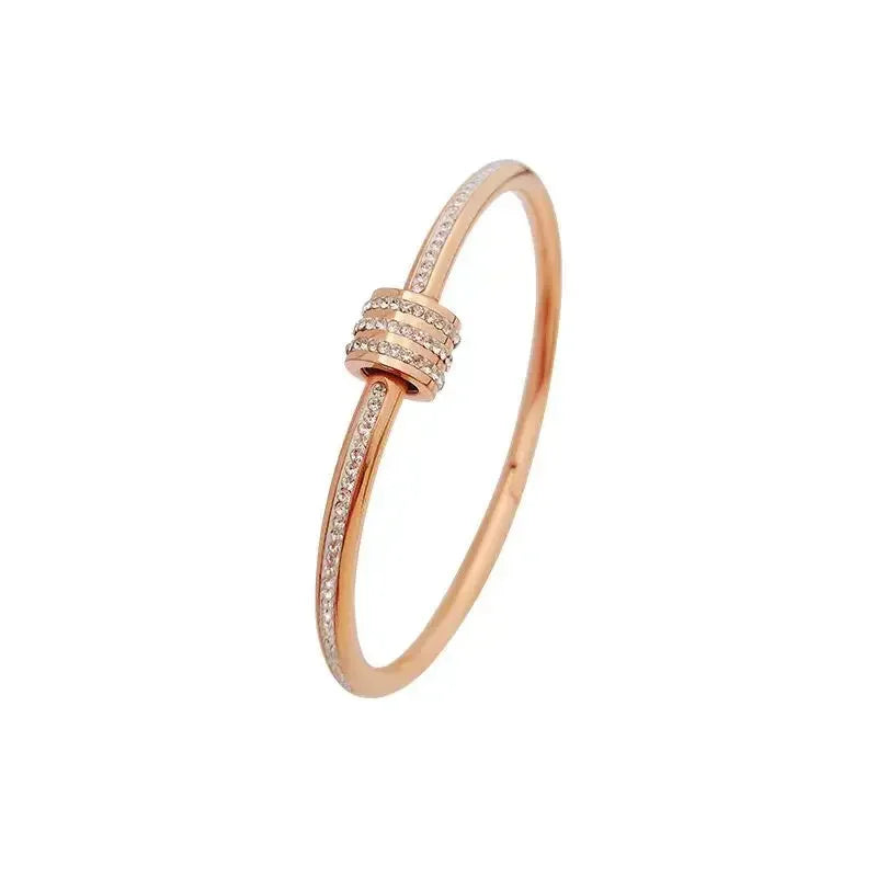 Titanium Steel Rose Gold Sparkling Zircon Waterproof Bangle