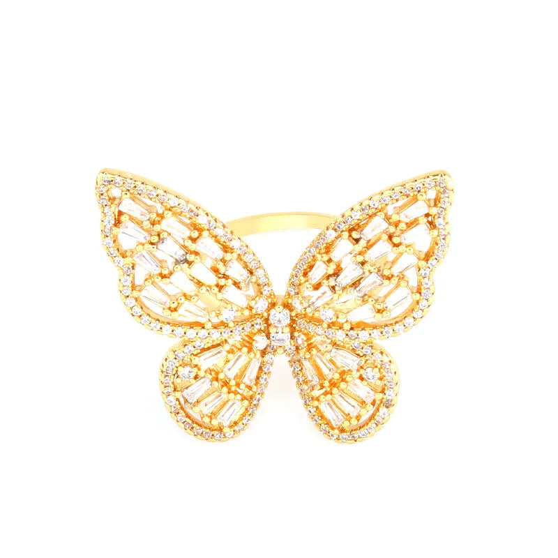 Rétro Émail Creux Papillon Cuivre Luxe Femmes Cristal Zircon Ras du cou Bague Déclaration Bijoux de Mode Femme Cadeau Femme