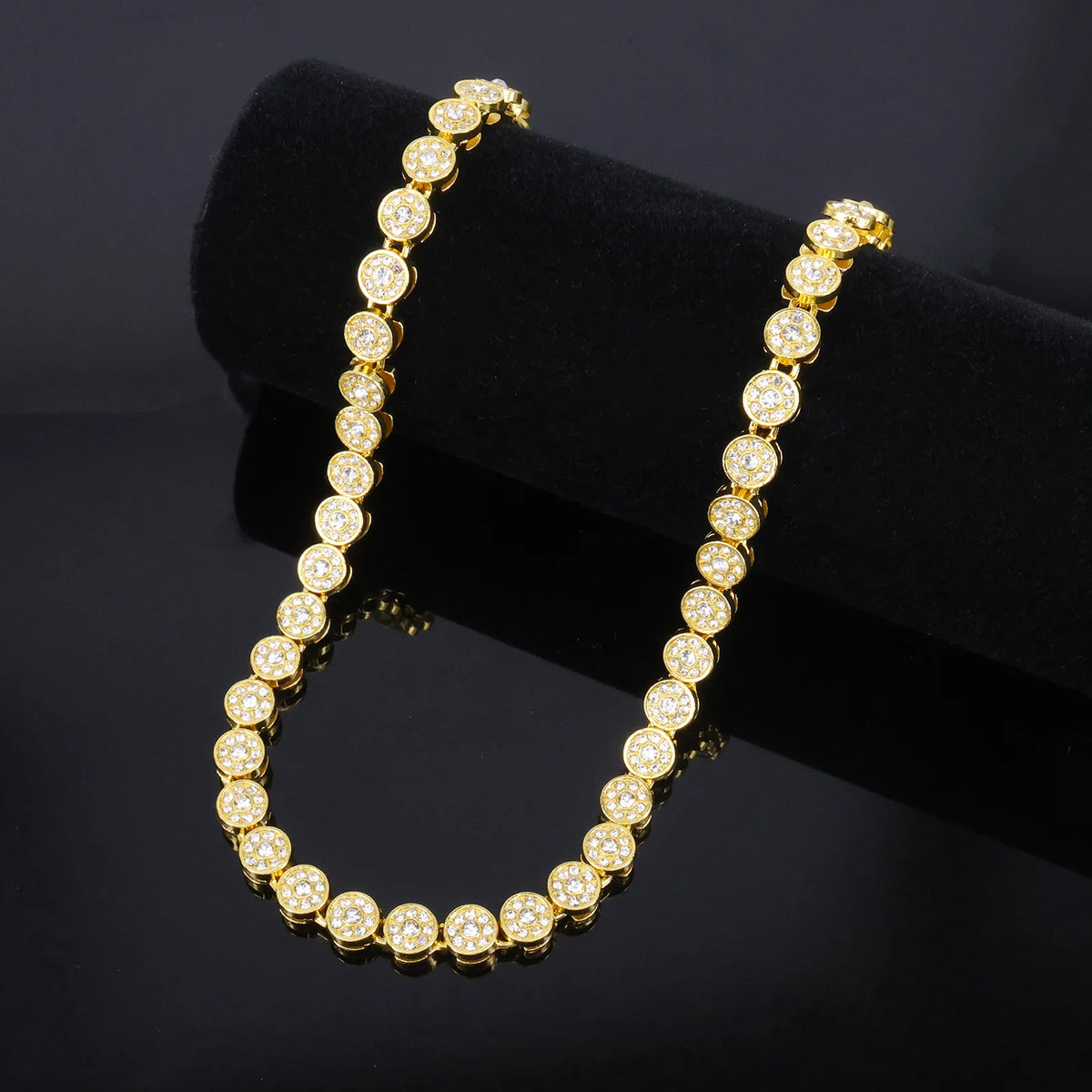 45cm New Shiny Round Rhinestone Hip Hop Tennis Chain & Bracelet Set