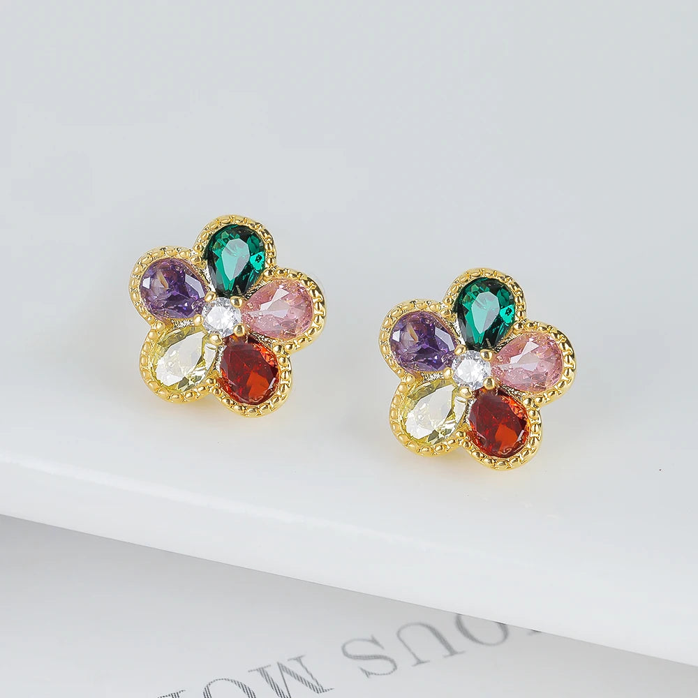 2PC Glass Crystal New Sweet Pendant Necklace Earrings Plum Blossom Five Leaf Flower Luxury Plant Women's Gift Clover