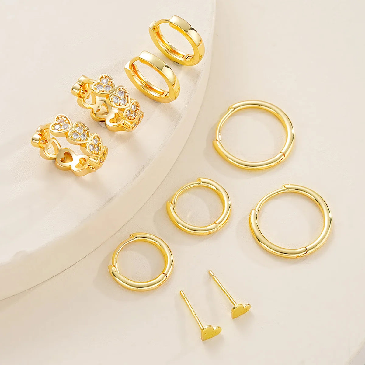 10Pcs/Set Zircon Stackable Stud Earrings Set For Women Simple Gold Color Heart Cartilage Hoop Earring Fashion Girl Jewelry Gifts