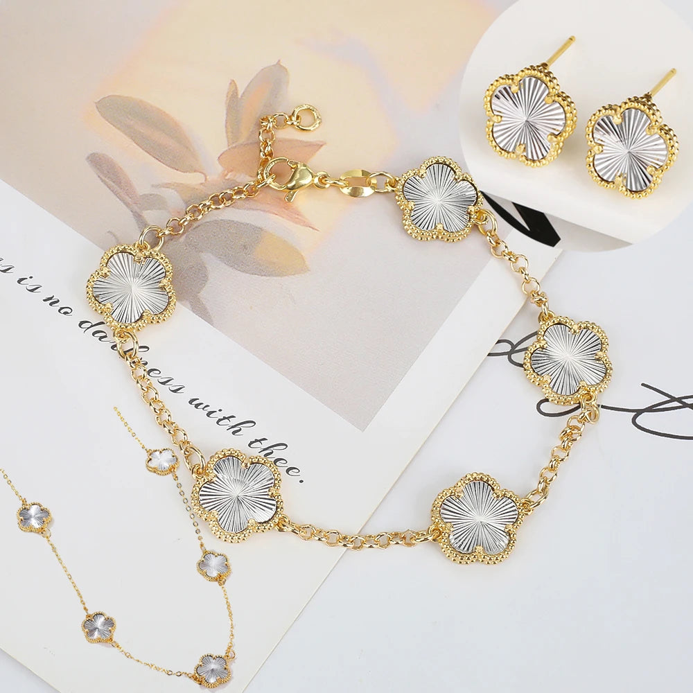 Hot Sale 14 Colors Five-Leaf Flower Set Bracelet Necklace Classic Simple Women Jewelry Set Suitable For Daily Party Wear Clover