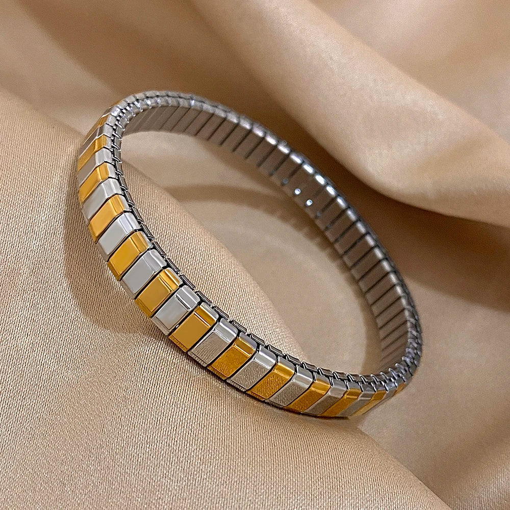 Greatera 6.5mm Width Thin Stainless Steel Elastic Bracelets Bangles for Women Gold Silver Color Stacked Bracelet Party Jewelry