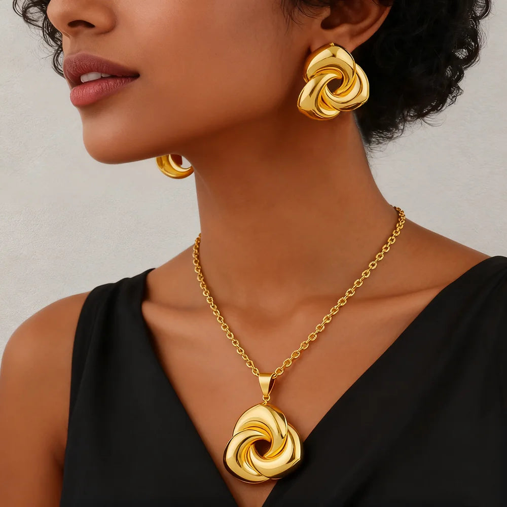 dubai 18k gold color jewelry set for woman wedding party necklace earrings sets indian jewelry set free shipping Wholesale