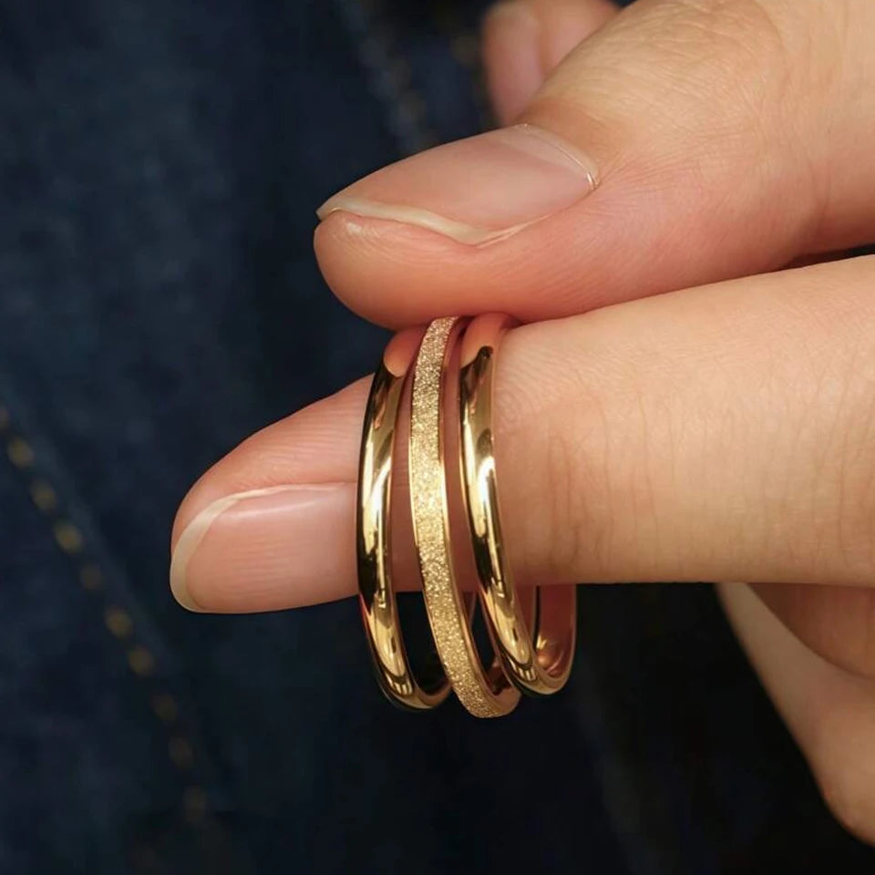 2mm Gold-Plated Stainless Steel Minimalist Stacked Rings 3-Piece Set