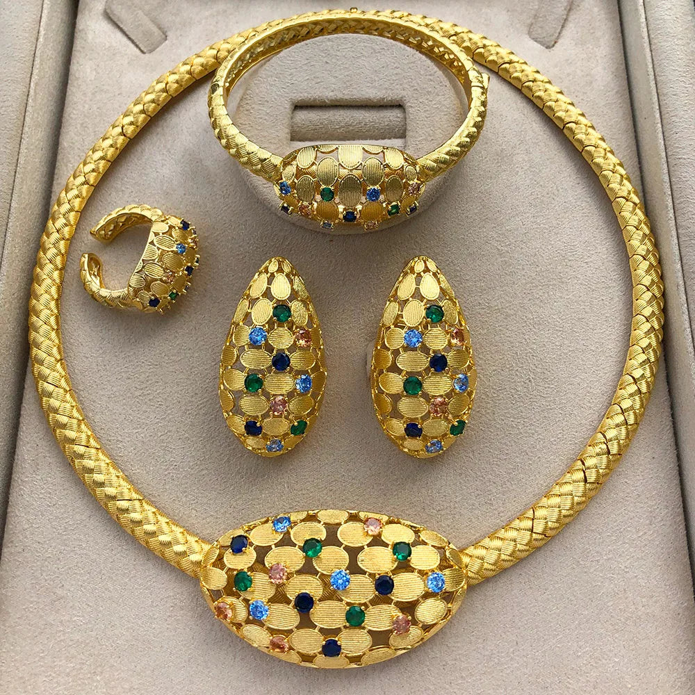 ChooseMe Luxury Flower Dubai CZ Bridal 4PCS Jewelry Set