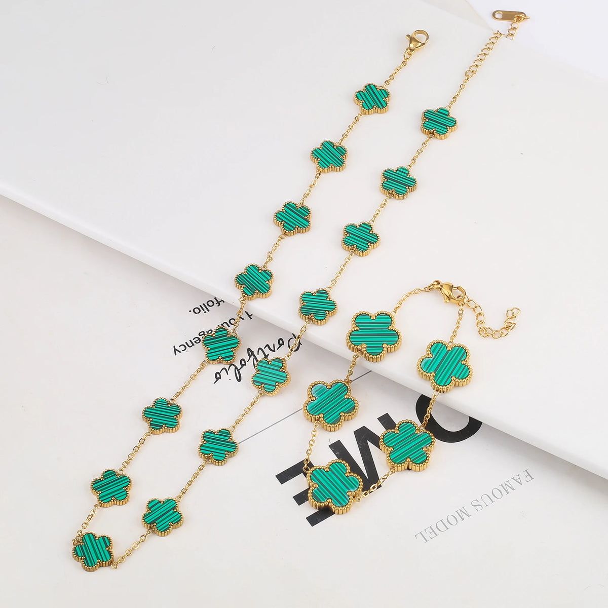 New Creative 4Pcs Stainless Steel Five Leaf Flower Bracelet Necklace Earrings Rings Set For Women Fashion Party Jewelry Clover