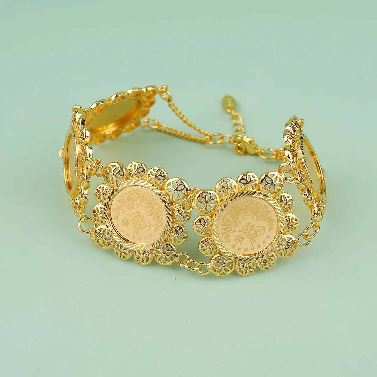 Arabic Vintage Gold-Plated Copper Turkish Cuff Bracelet