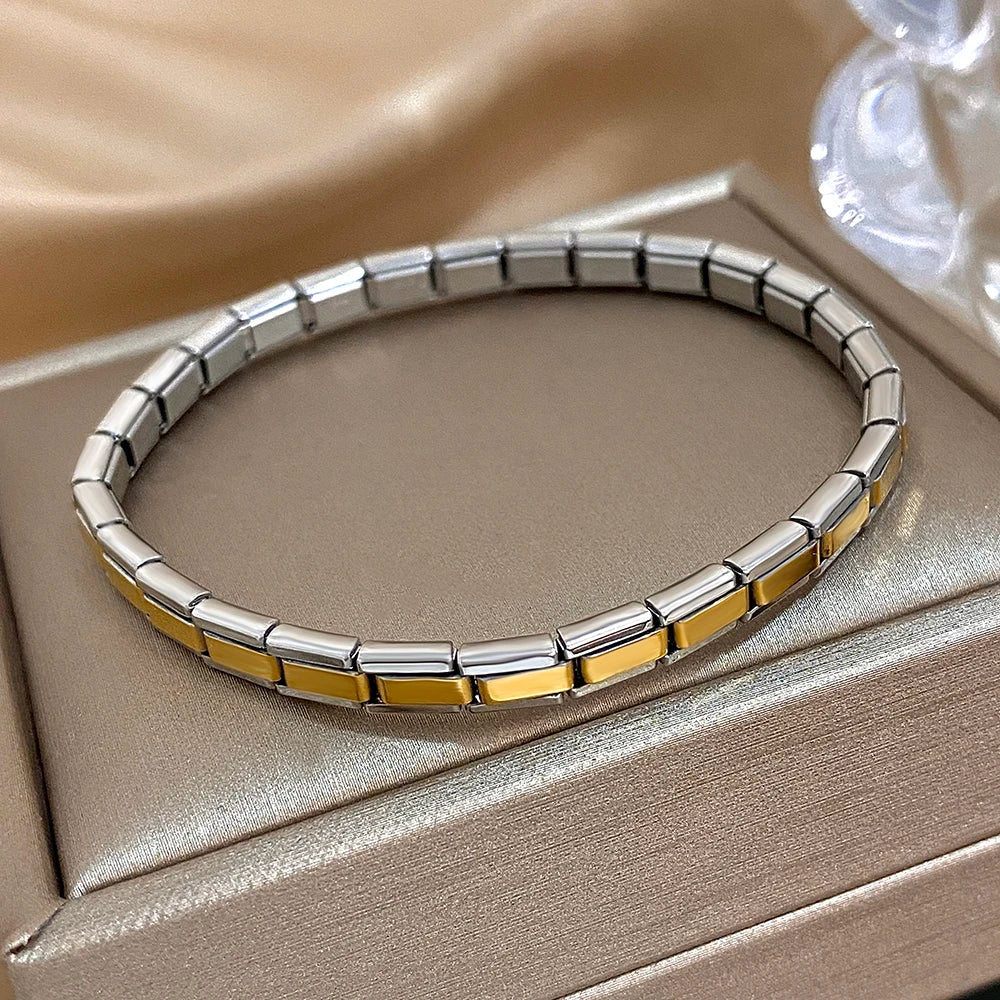 ChooseMe Two-Tone Stainless Steel Elastic Watch-Strap Bangle