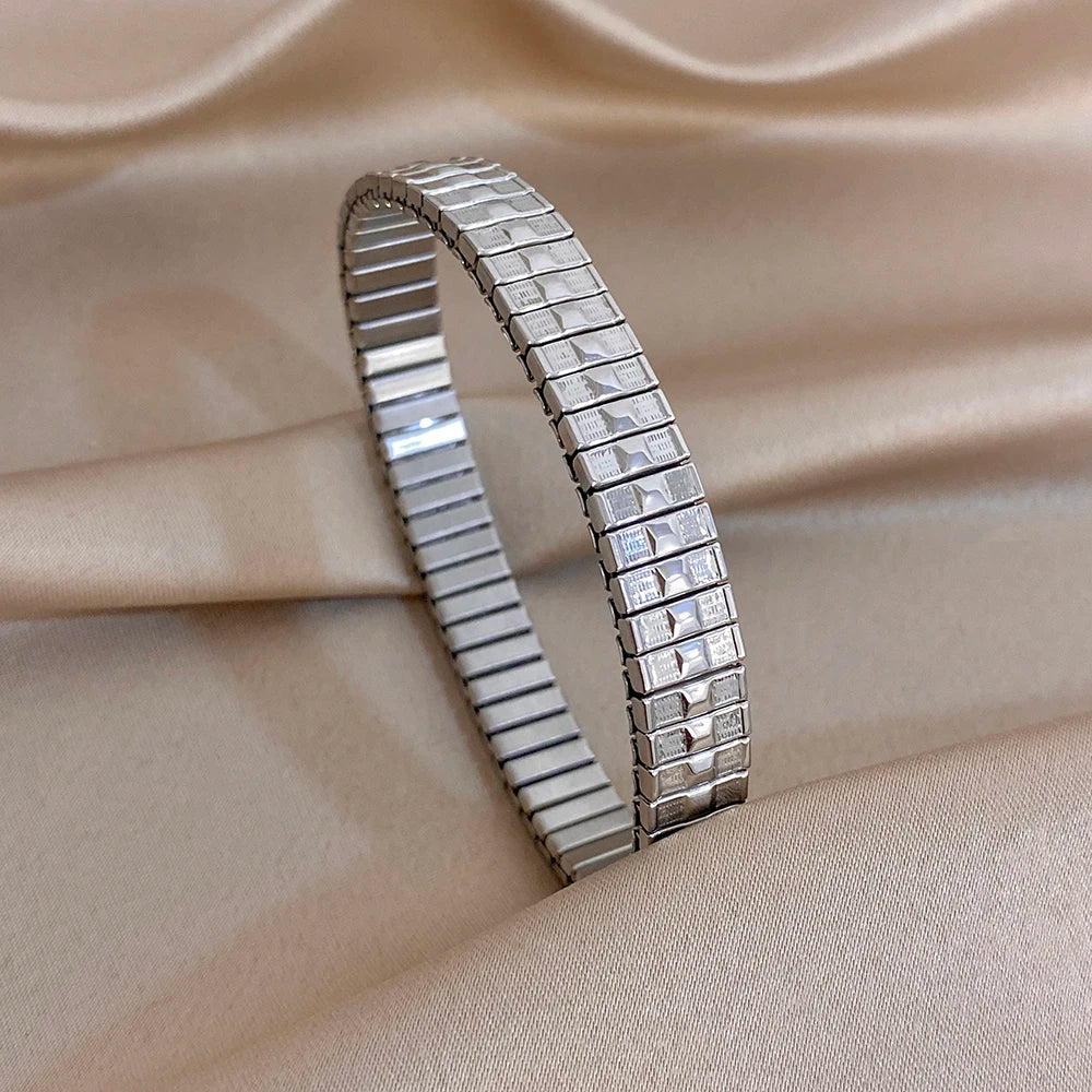 Greatera 6.5mm Width Thin Stainless Steel Elastic Bracelets Bangles for Women Gold Silver Color Stacked Bracelet Party Jewelry
