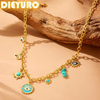 DIEYURO 316L الفولاذ المقاوم للصدأ الفيروز عين الشيطان قلادة مستديرة للنساء تريند شيطان العين مجوهرات الرقبة هدية حفلة