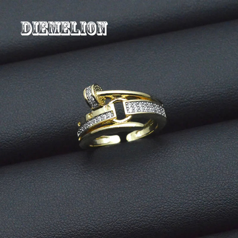 Luxury Two-Tone Multi-Layer Adjustable Zircon Nail & Screw Ring