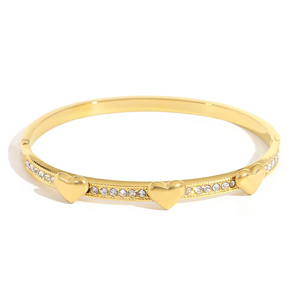 Trendy Gold-Plated 316L Stainless Steel Cubic Zirconia Bangle