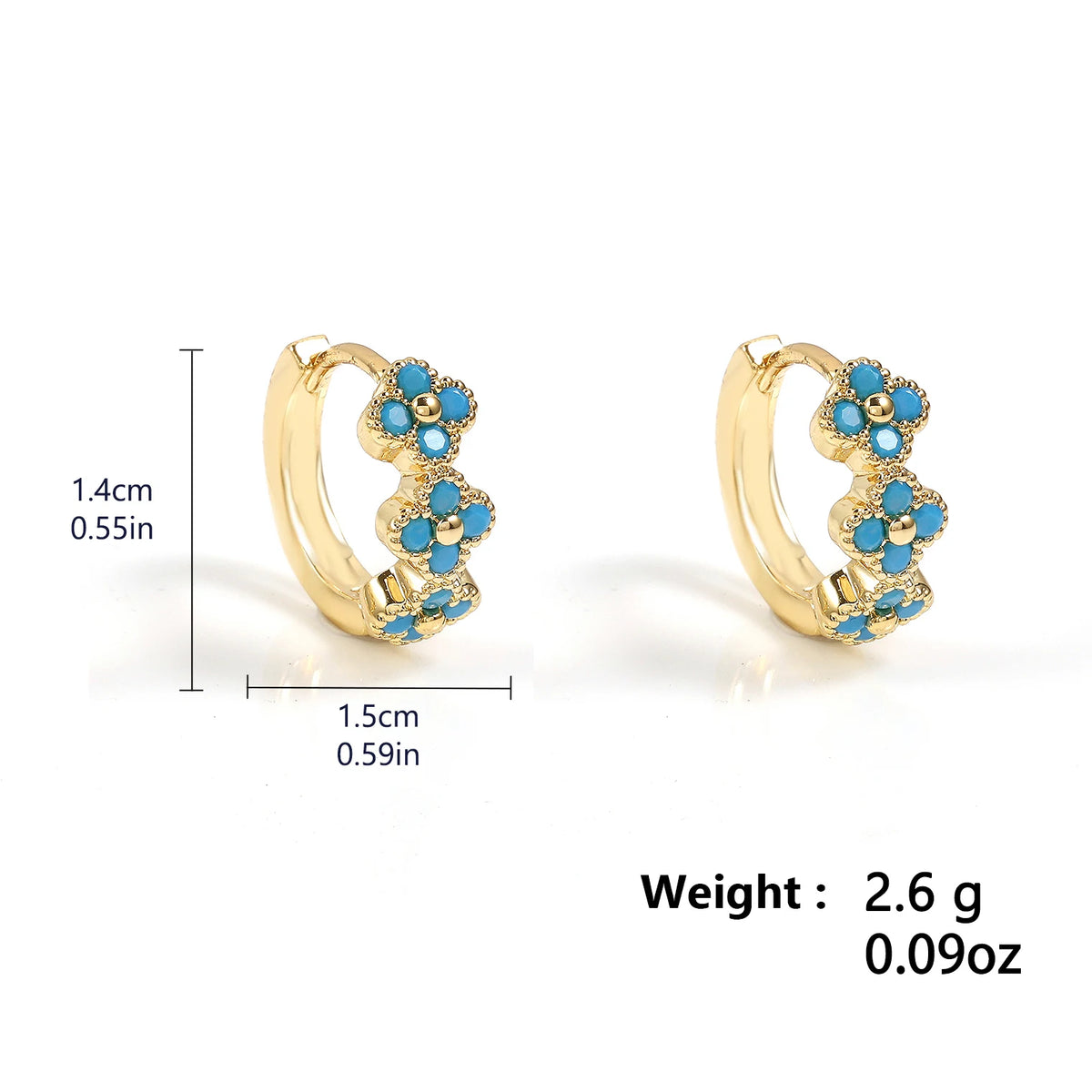 Luxury Gold-Color Plated Turquoise & Micro-Inlaid Blue Zircon Hoop Earrings