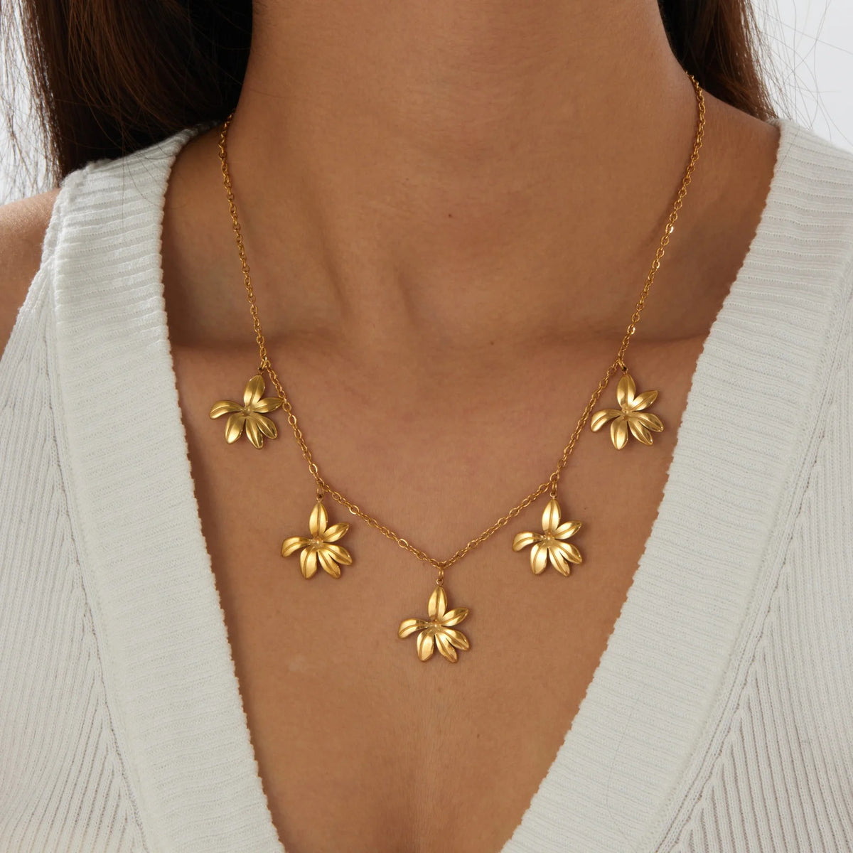 DIEYURO 316L Stainless Steel Elegant Luxury Golden Irregular Flowers Pendant  Necklace Lady Classic Waterproof Neck Chain Gift