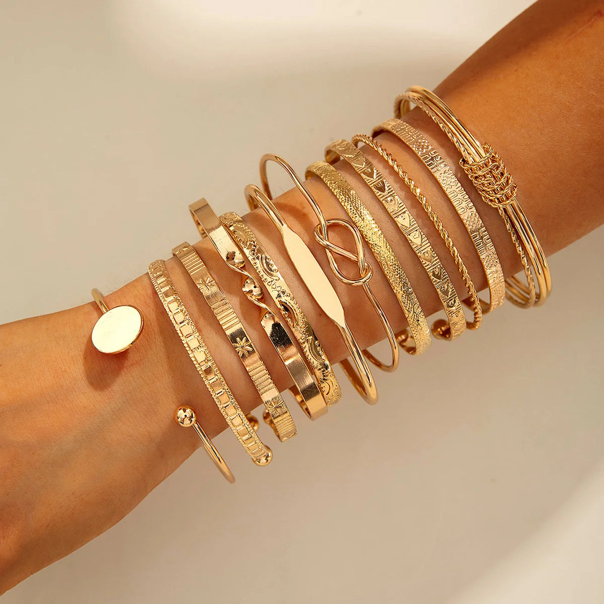 Retro Gold Geometric Stackable Bracelet Set