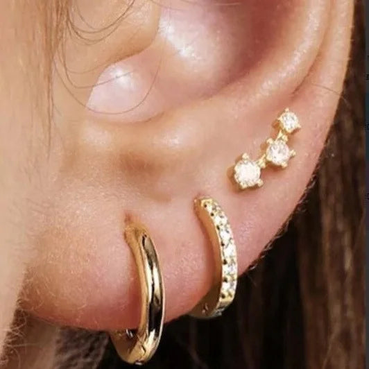 Dainty Gold-Plated Flower Dangle Hoop & Stud Stackable Earrings Set, 3 Pcs/Set