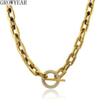 Collier en acier inoxydable avec chaîne et fermoir toggle en T, pierres de cristal, maillon épais, collier ras du cou pour femmes