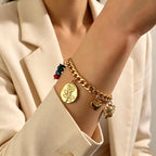 EILIECK Women's Fashion Retro Multi-Charm Chain Bracelet Gold Color Stainless Steel Flower Heart Butterfly Charm Bangle Jewelry
