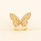 Rétro Émail Creux Papillon Cuivre Luxe Femmes Cristal Zircon Ras du cou Bague Déclaration Bijoux de Mode Femme Cadeau Femme