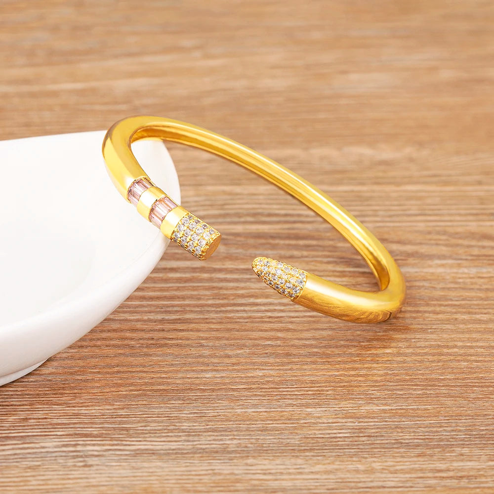 Trendy Shiny Zircon Light Luxury Adjustable Open Bangle