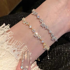 Bracelet de luxe en zircon brillant avec fleurs, réglable, en métal et cristal